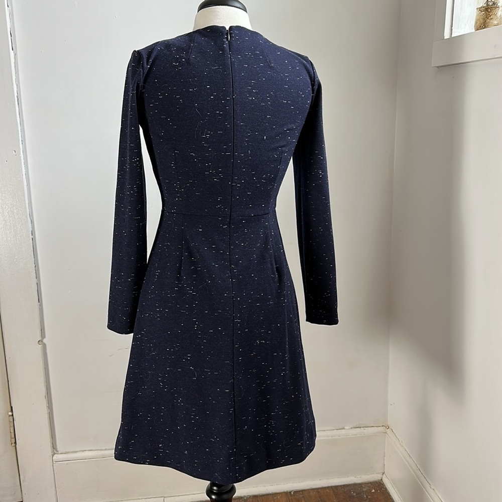 Sz 4 Small Medium Madewell Navy Blue Long Sleeve MIDI Fit and Flare Skater Dress - Picture 4 of 5